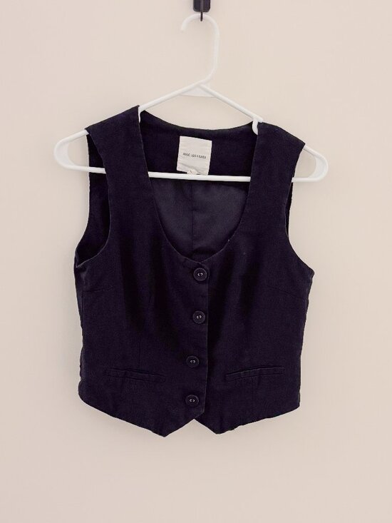 Avec Les Filles Tops - Avec Les Filles Black Linen Blend Tailored Vest Small